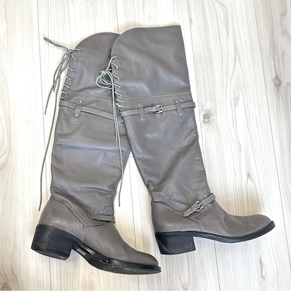 BCBGeneration Shoes - BCBGeneration ADRICE Over-the-Knee Tall Gray Leather Boots Size 8.5